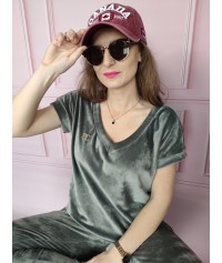 DRES WELUROWY JOLA NA KRÓTKI RĘKAW SZARY