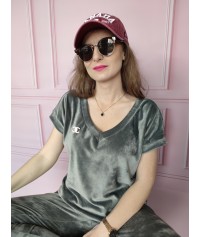 DRES WELUROWY JOLA NA KRÓTKI RĘKAW SZARY