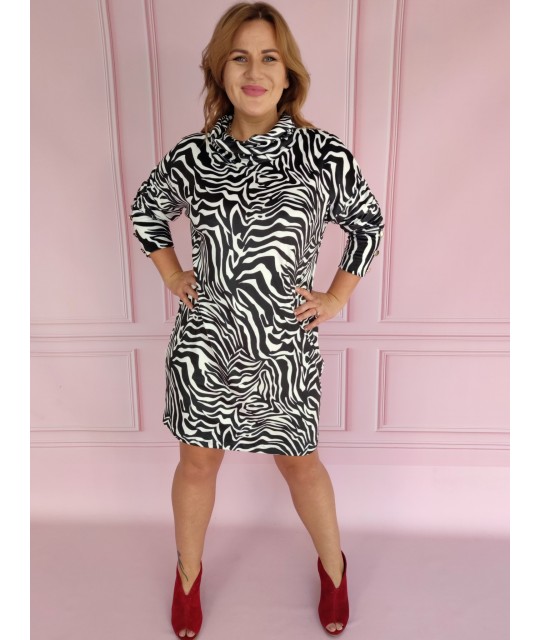 sukienka KAJA z golfikiem zebra czarno-biała