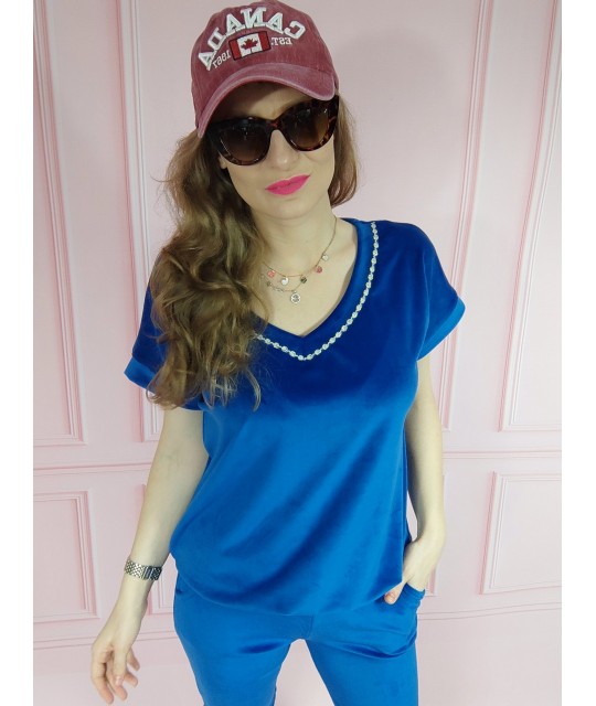 Dres welurowy Jola z haftem chaber