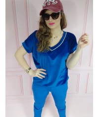 Dres welurowy Jola z haftem chaber