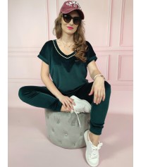 Dres welurowy Jola z haftem zielony