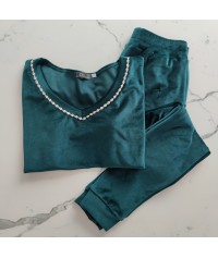 Dres welurowy Jola z haftem zielony