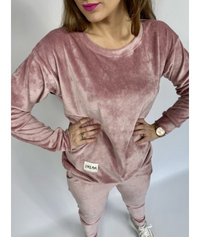 DRES WELUROWY KSENIA pudrowo rozowy