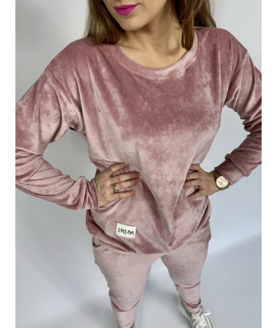 DRES WELUROWY KSENIA pudrowo rozowy